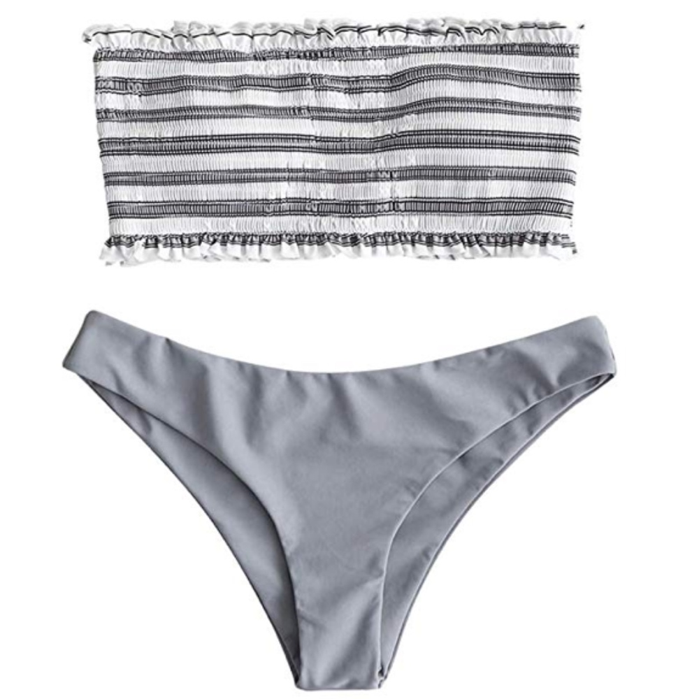 Striped Gray Bandeau Bikini